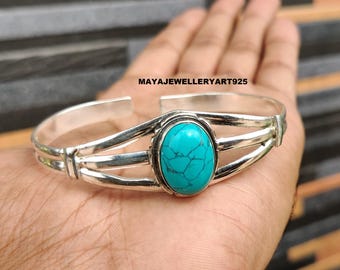 Handgemachter Sterling Silber Türkis Armreif: Boho 925 Armband