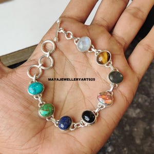 Tennisarmband i sterlingsilver med flera stenar, boho manschett med ädelstenar