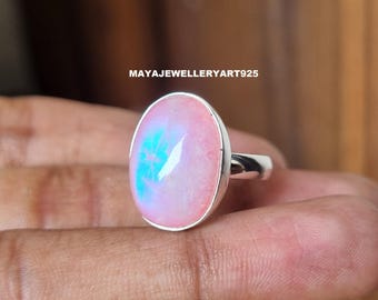 Labradorite Stone Cabochon Silver Ring Size 8 Pink Flash 25a249 - Etsy