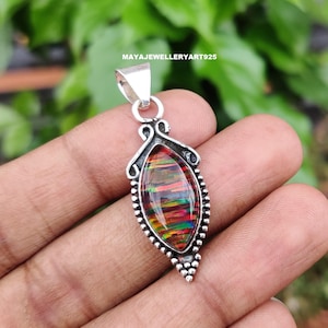 Red Aurora Opal Pendant: Handmade Sterling Silver Necklace