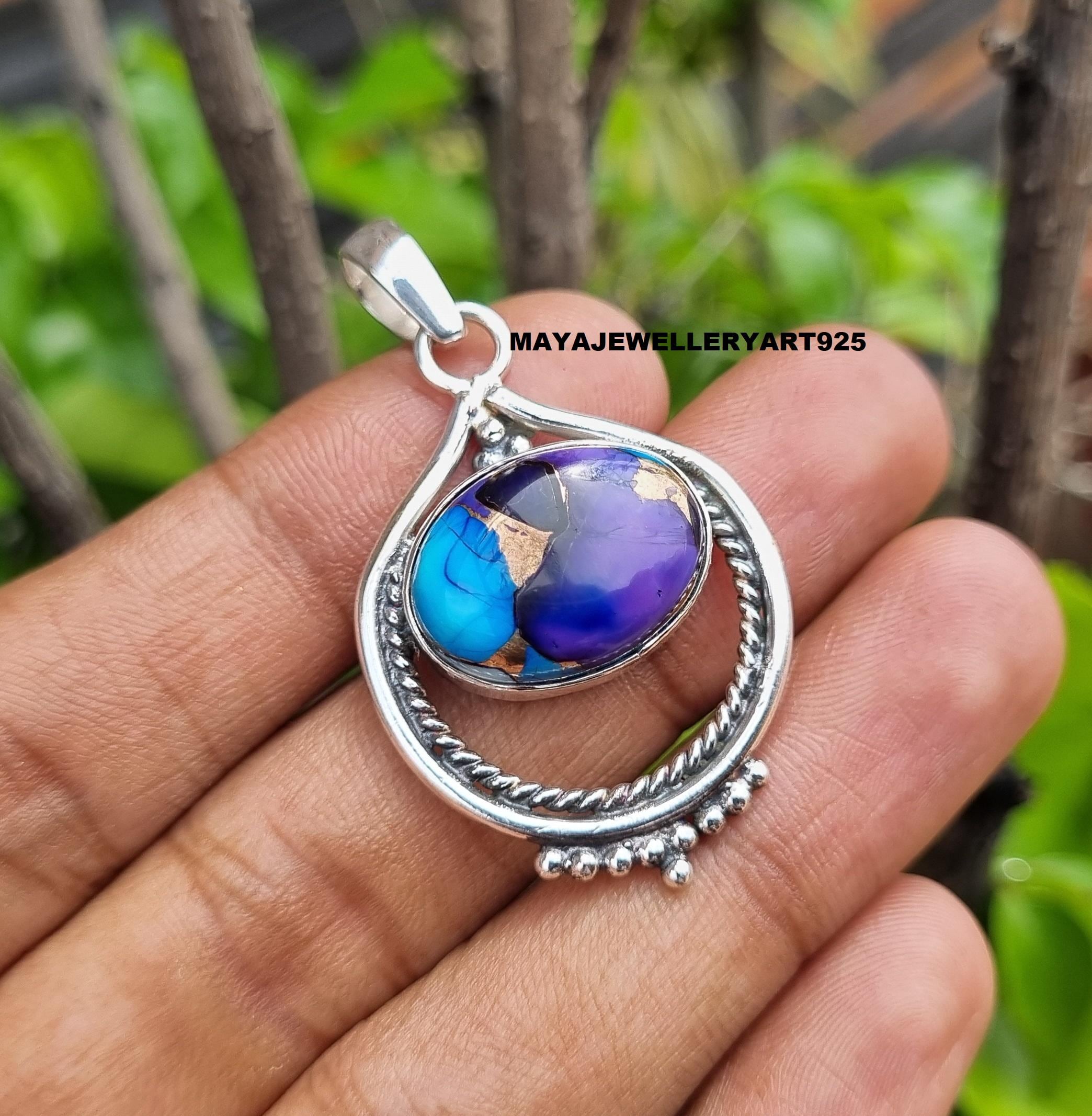 Handmade Sterling Silver Purple Dahlia Pendant Necklace: Statement