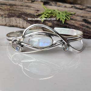 Handmade Moonstone Bangle 925 Sterling Silver Designer Adjustable Jewelry Moonstone Bracelets