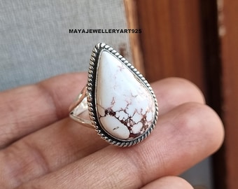 Wild Horse Magnesite Sterling Silver Ring, Handmade Boho Jewelry