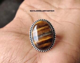 Tiger's Eye Ring Handmade 925 Silver Gemstone Ring Christmas Gift