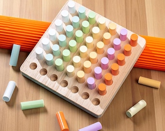Tablero de clavijas de madera Montessori: Juego de combinación de colores para el aprendizaje temprano