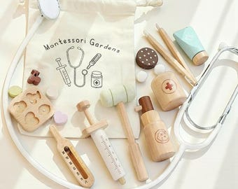 Wooden Doctor Play Set: Pretend Medical Kit with Stethoscope & Tools