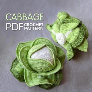 Cabbage Crochet Pattern PDF – Realistic Amigurumi Cabbage with Leaves – Play Food or Decor