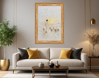 Jesus and Sheep Canvas Print: Textured Religious Christian Art
