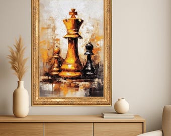 King Chess Wall Art: Abstract Game Decor (Oil Painting Texture)