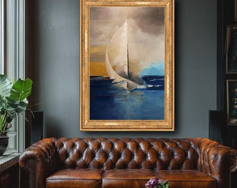 Sailboat Wall Art: Abstract Coastal Canvas - Textured Ocean Design