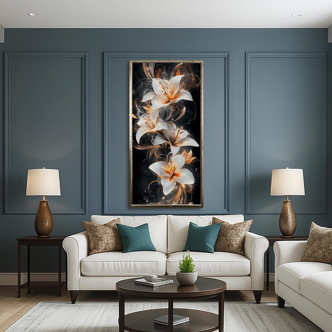 White and Gold Lily Canvas - Vertical Floral Wall Art With Texture - Etsy