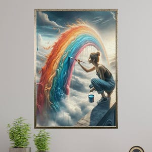 Surreal Rainbow Canvas Wall Art - Dreamy Fantasy Sky Print Decor