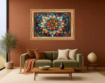 Spiritual Lotus Mandala Wall Art - Colorful Bohemian Canvas