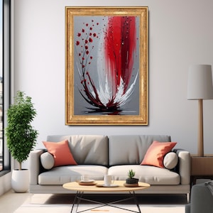 Art mural abstrait sur toile avec fleurs rouges - Imprimé floral moderne
