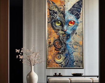 Cat Wall Art Print: Vibrant Abstract Design - Ready to Hang