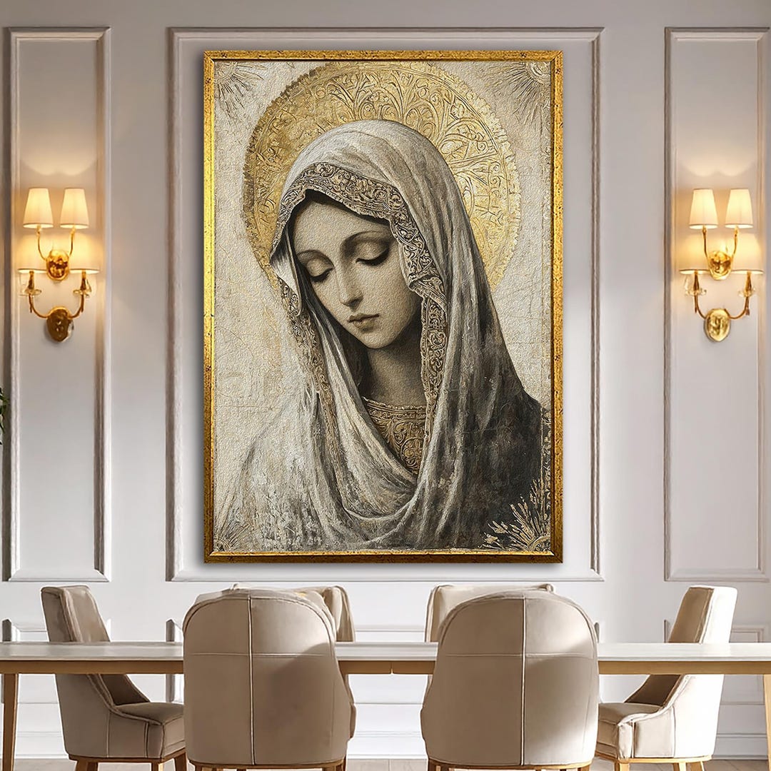 Madonna Canvas Print: Virgin Mary With Golden Halo - Religious Wall Art ...