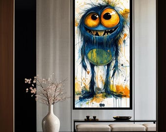 Colorful Monster Canvas, Abstract Fun Painting (Kids Room Decor)