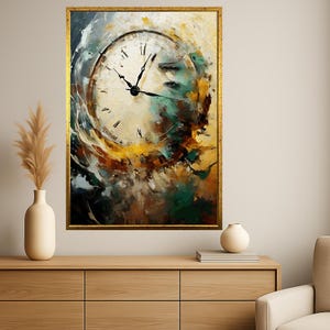 Abstract Clock Canvas Wall Art | Modern Time Print | Colorful Home Decor