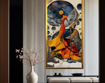 Abstract Woman Canvas Art: Surreal Cosmic Dress Painting