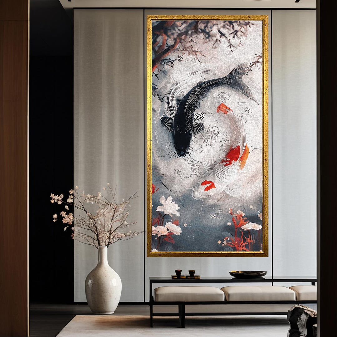 Japanese Koi Fish Canvas, Yin Yang Zen Art (oil Painting Effect) - Etsy