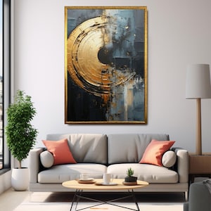 Golden Abstract Circle Canvas Wall Art - Modern Geometric Print
