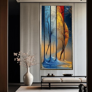 Four Seasons Abstract Canvas Wall Art | Colorful Tree Painting | Modern Home Decor | Print