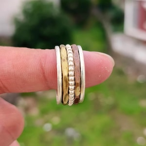 Oxidized Silver Spinner Ring: Brass & Copper Meditation Band