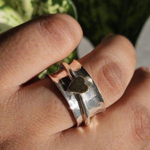 925 Sterling Silver Heart Spinner Ring: Handmade Fidget Anxiety Band