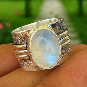 Rainbow Moonstone Ring, 925 Sterling Silver, Handmade Ring Women, Statement Ring, Anniversary Gift, Gift for Her, Beautiful Ring,Silver Ring