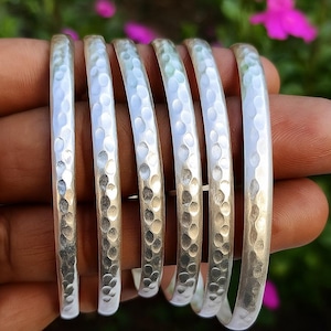 Hammered Sterling Silver Bangle Set: Thick Boho Stackable Bracelets