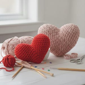 Patron de crochet pour un coussin cœur épais | PDF d'amigurumi peluche à faire soi-même | Instructions de décoration hygge | Tutoriel pour un coussin cœur en velours doux