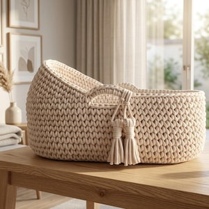 DIY Moses Basket | Crochet Baby Bassinet | Chunky Cord Nursery Bed | Tassel Storage Container | Beginner Digital PDF Pattern