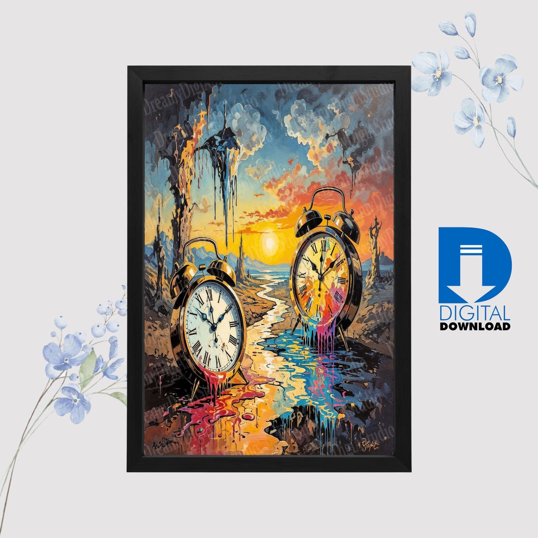 Surreal Melting Clock Wall Art | Abstract Time Painting | Colorful ...