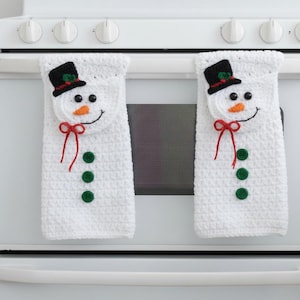 Snowman Kitchen Towel Pattern | Christmas Oven Hanging Decor | Easy Holiday Tea Towel PDF | Festive Home Crochet Tutorial