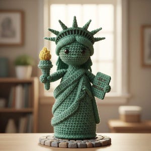 Lady Liberty amigurumi crochet, Statue of Liberty Amigurumi, Handmade Cute Amigurumi Pattern, Green Yarn Kawaii Amigurumi PDF