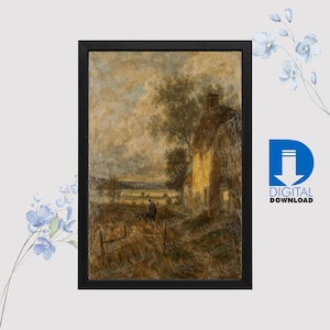 Vintage Landschaft Wand Kunst Druck | Rustikale Landhaus & Jägerszene | Gemälde im Antik Stil