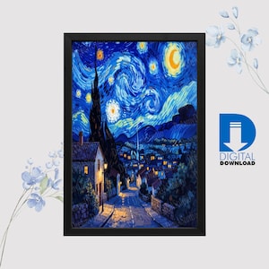 Starry Night by Vincent van Gogh | Digital Download | Famous Painting Printable Wall Art | Instant Download Poster