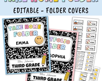 Editable Take Home Folder Covers & Labels | Back to School Composition Notebook Decor | Pastel Homework Binder Organization