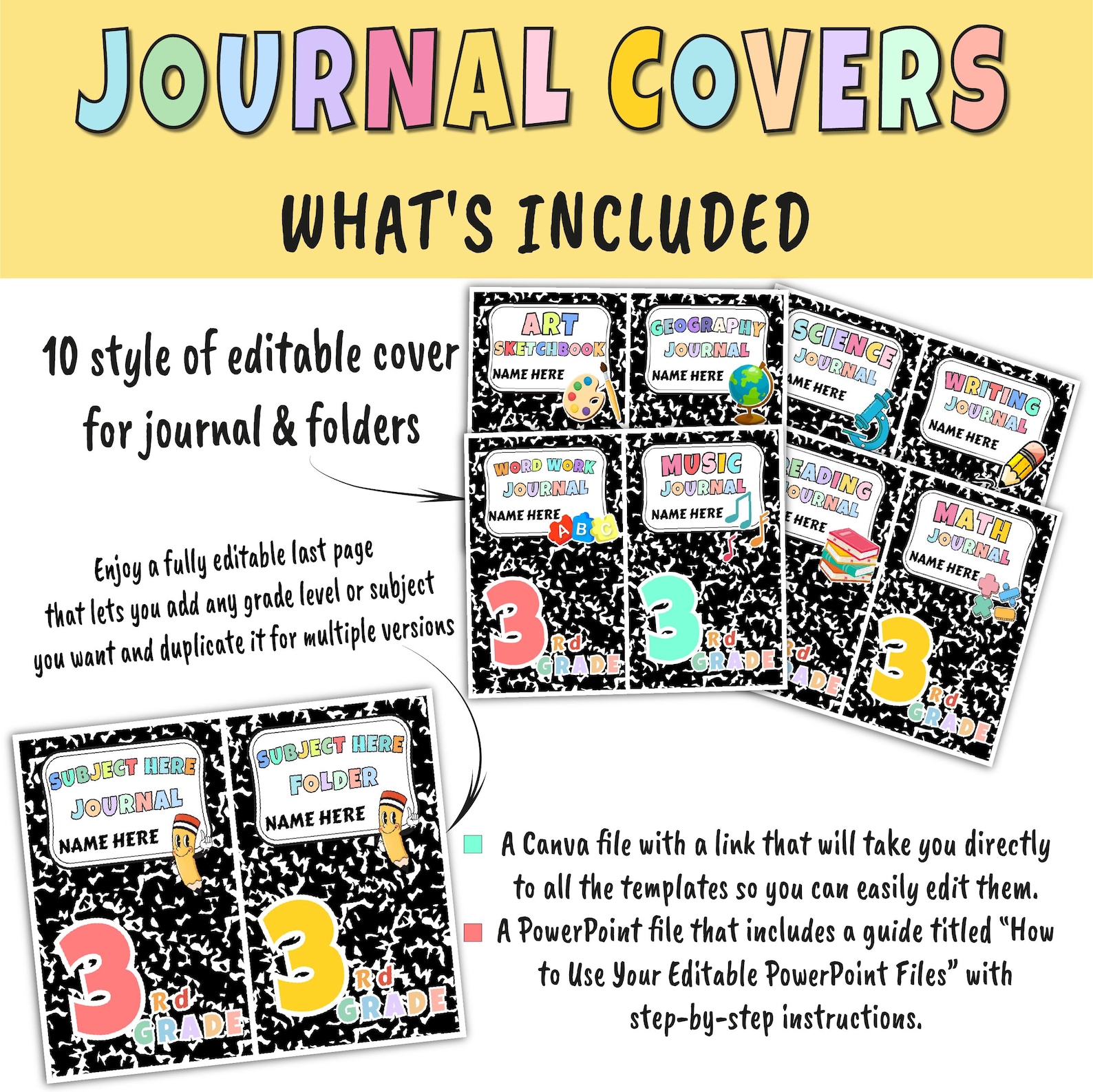 Editable Half Sheet Subject Covers – Pastel Composition Notebook Labels ...