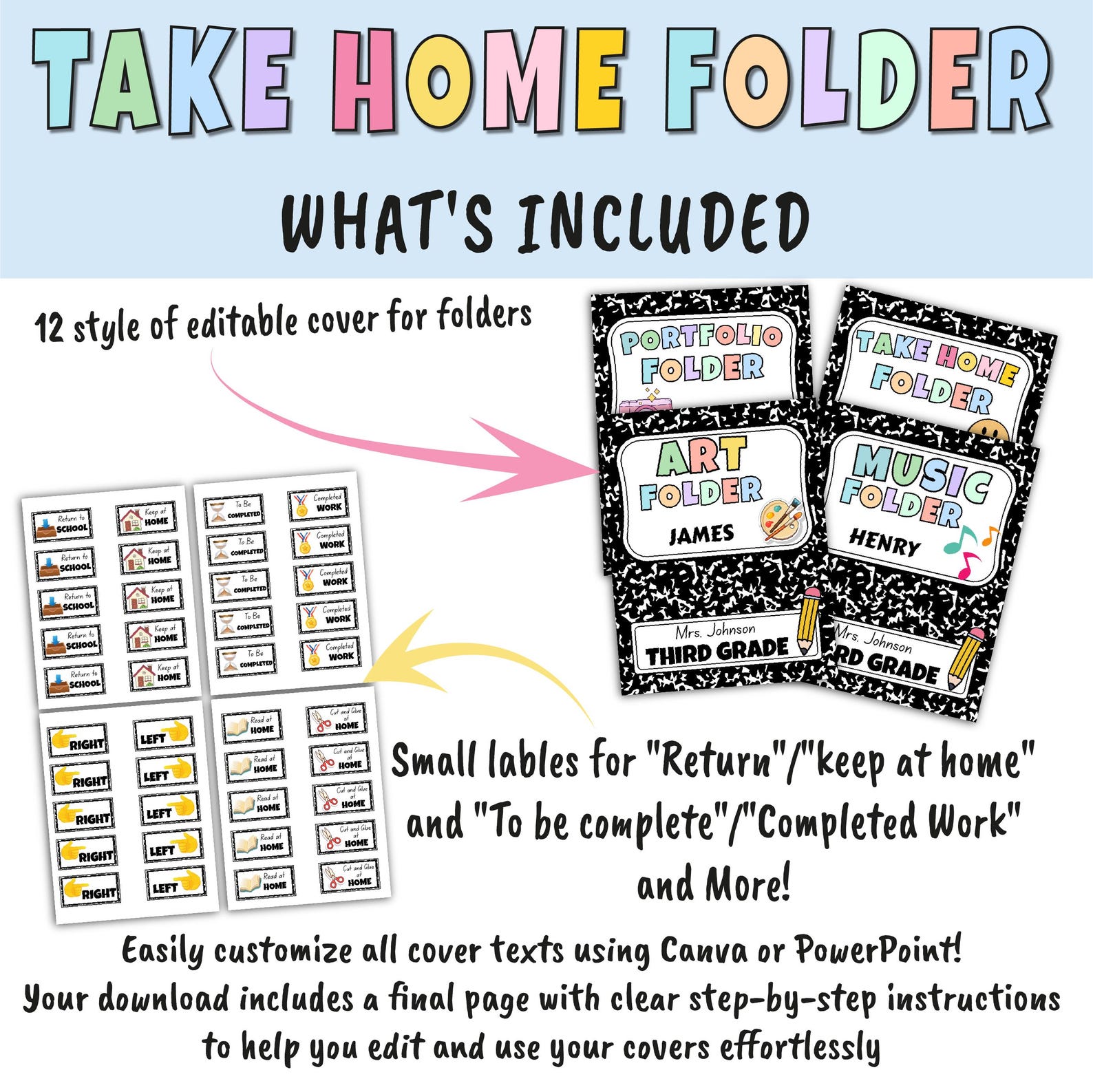 Editable Take Home Folder Covers & Labels | Back to School Composition ...