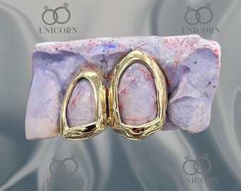 Custom Open Face Grillz 2 Teeth Gold Grillz Minimal Frame Grill Hip Hop Teeth Jewelry Silver Fangz Mens Custom Dental Jewelry Gift