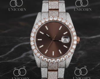 VVS1 Moissanite Iced Out Watch | Men Women Luxury Hip Hop Mechanical Diamond Tester Pass | Custom Two Tone Frosted Bling Watch | Man Gift