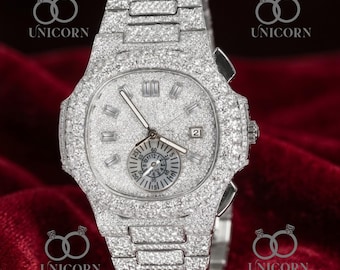 Orologio da polso di lusso con moissanite e diamanti, stile hip hop, con diamanti VVS, in acciaio inossidabile, stile bussdown, gioiello alla moda da uomo.