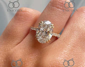 3.5ct Oval Lab Diamond Engagement Ring IGI Certified-Hidden Halo Solitaire Ring-Moissanite CZ Option-Gold Silver-Oval Lab grown diamond ring
