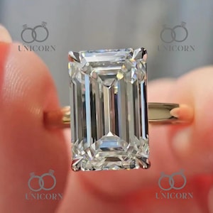 7 CT Emerald Cut Lab Grown Diamond Solitaire Ring-Classic Hidden Halo 7CT Emerald Cut CVD Diamond Engagement Ring-IGI Certified Ring-Gift