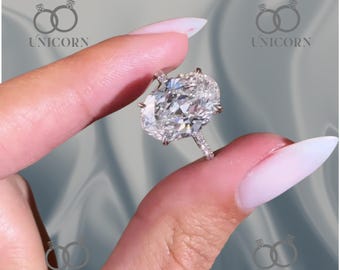5.20ct Oval Lab Grown Diamond Engagement Ring, Moissanite ring, Hidden Halo, IGI Certified, Gold Rings, Gift for her