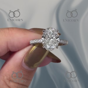 Anillo de compromiso de moissanita de corte ovalado de 4 TCW - Anillo nupcial de oro de 14 quilates con halo de diamantes - Anillo clásico de aniversario o promesa para mujer - Anillos