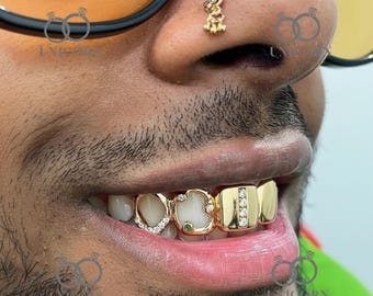 Moissanite Grillz | Custom Teeth Grills Set, 10k 14k Gold Grillz, White Grillz,Rose Grillz, Gold Teeth, Iced Out Grills, Diamond Grillz