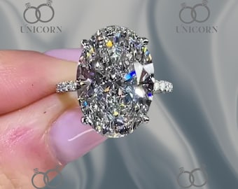 5.50ct Oval Lab Diamond Engagement Ring IGI Certified-Hidden Halo Solitaire Ring-Moissanite Diamond-Gold Silver-E VVS IGI Certified-Rings