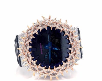 Iced out Diamant Lünette für G-Shock GA2100 Herren VVS1 Moissanite-925 Silber, Diamond Tester zertifiziert